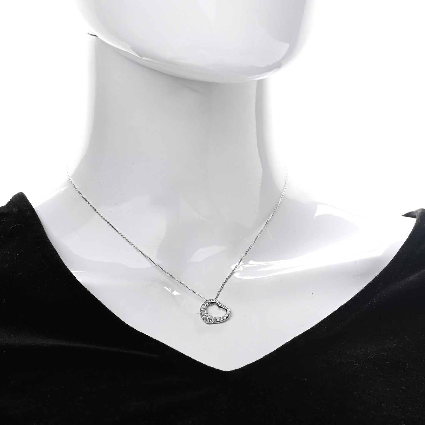 Platinum Diamond 16mm Elsa Peretti Open Heart Pave Pendant Necklace