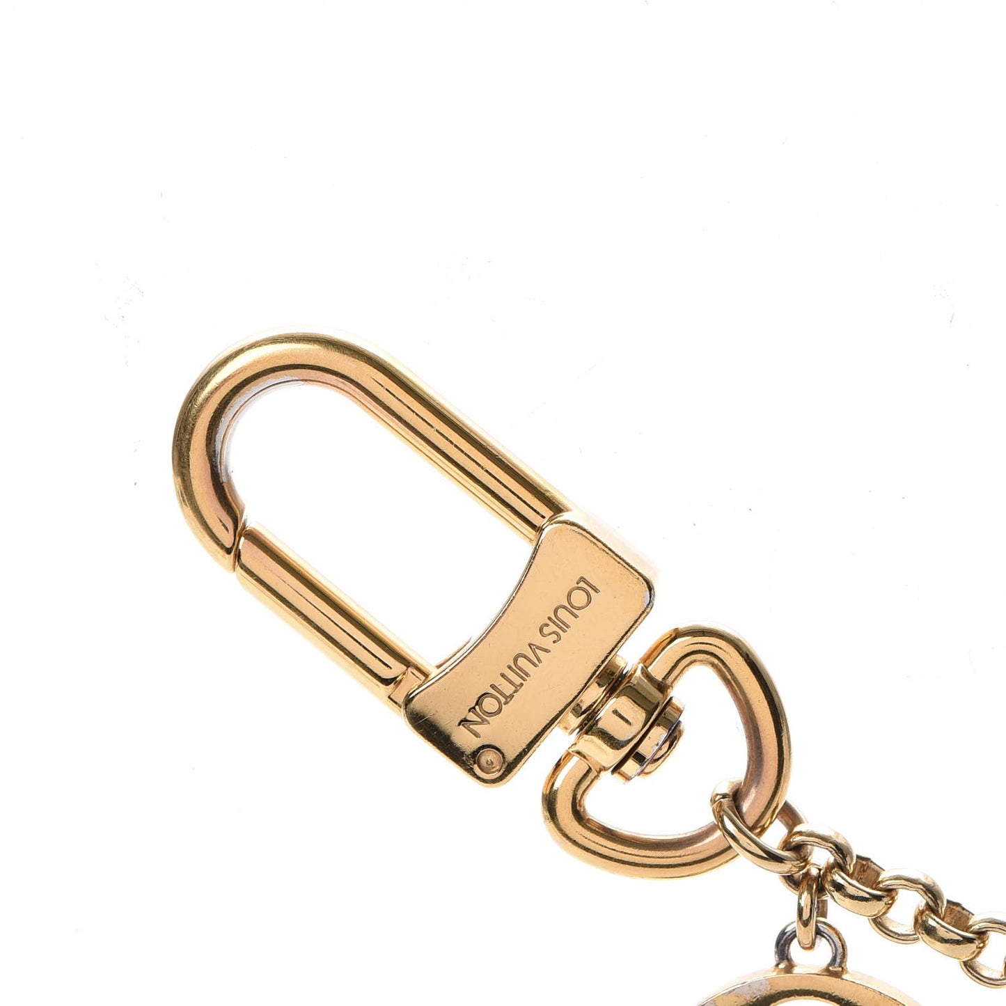 Brass Enamel Fleur De Monogram Bag Charm Chain Gold