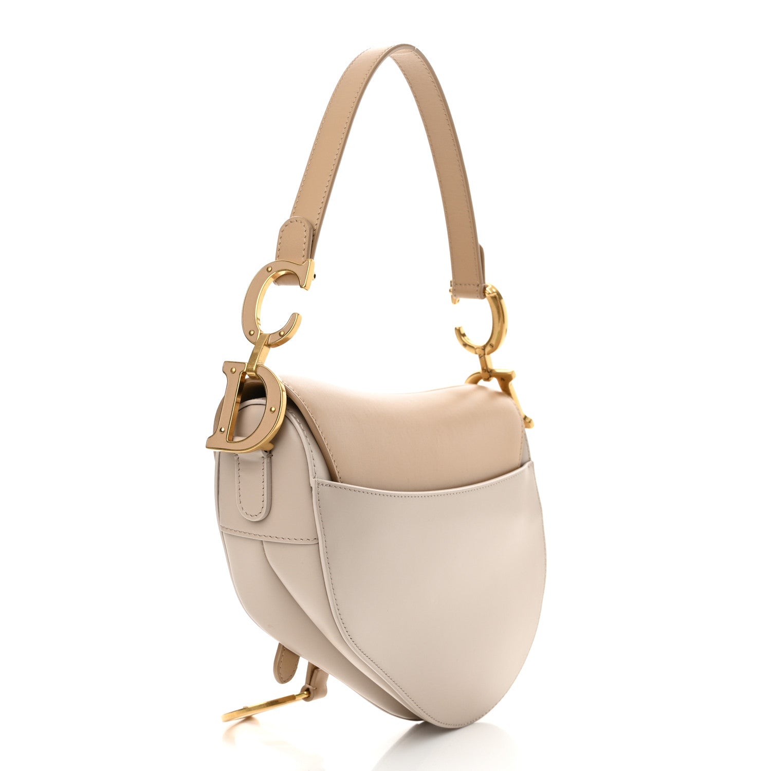 Christian Dior Supple Calfskin Two Tone Saddle Bag With Strap Biscuit Trench Beige 3 of 10