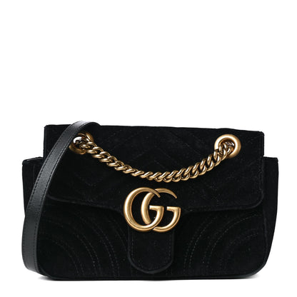 Gucci Velvet Matelasse Mini GG Marmont Shoulder Bag Black 1 of 4