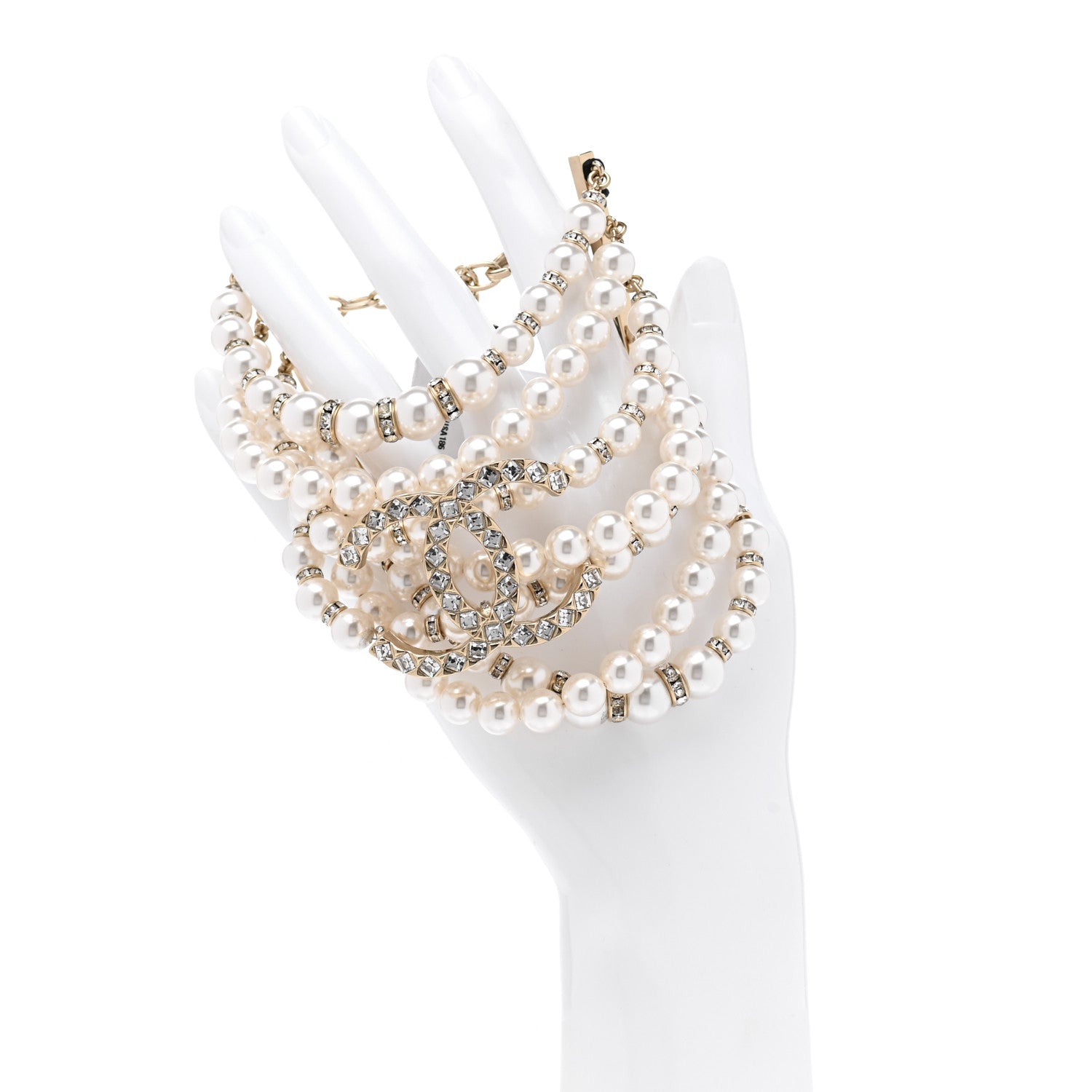 Chanel Pearl Crystal CC Multistrand Bracelet Gold White 2 of 4