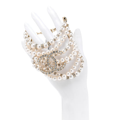 Chanel Pearl Crystal CC Multistrand Bracelet Gold White 2 of 4