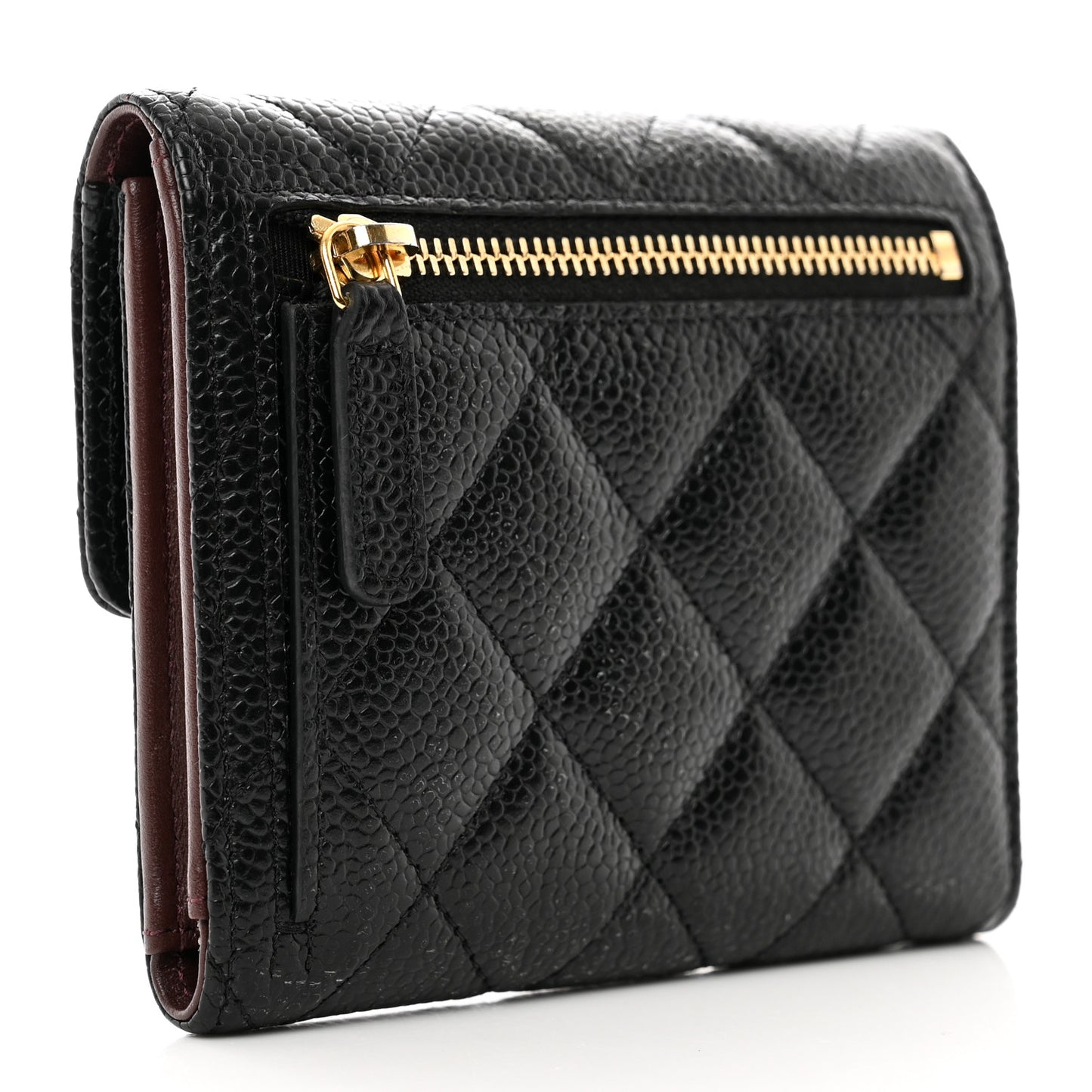 Caviar Quilted Compact Flap Wallet Black
