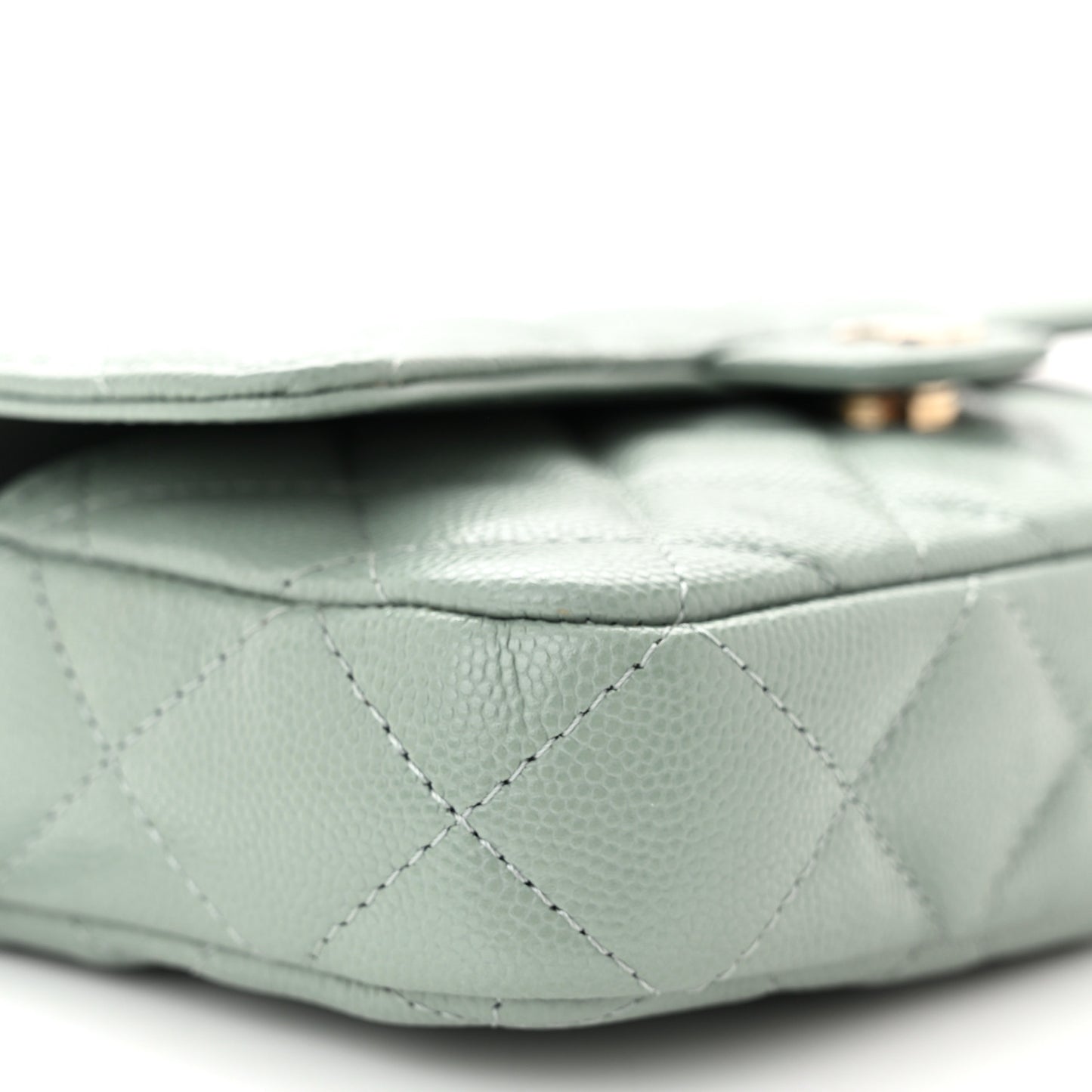 Caviar Quilted Flap Phone Holder With Chain Light Green