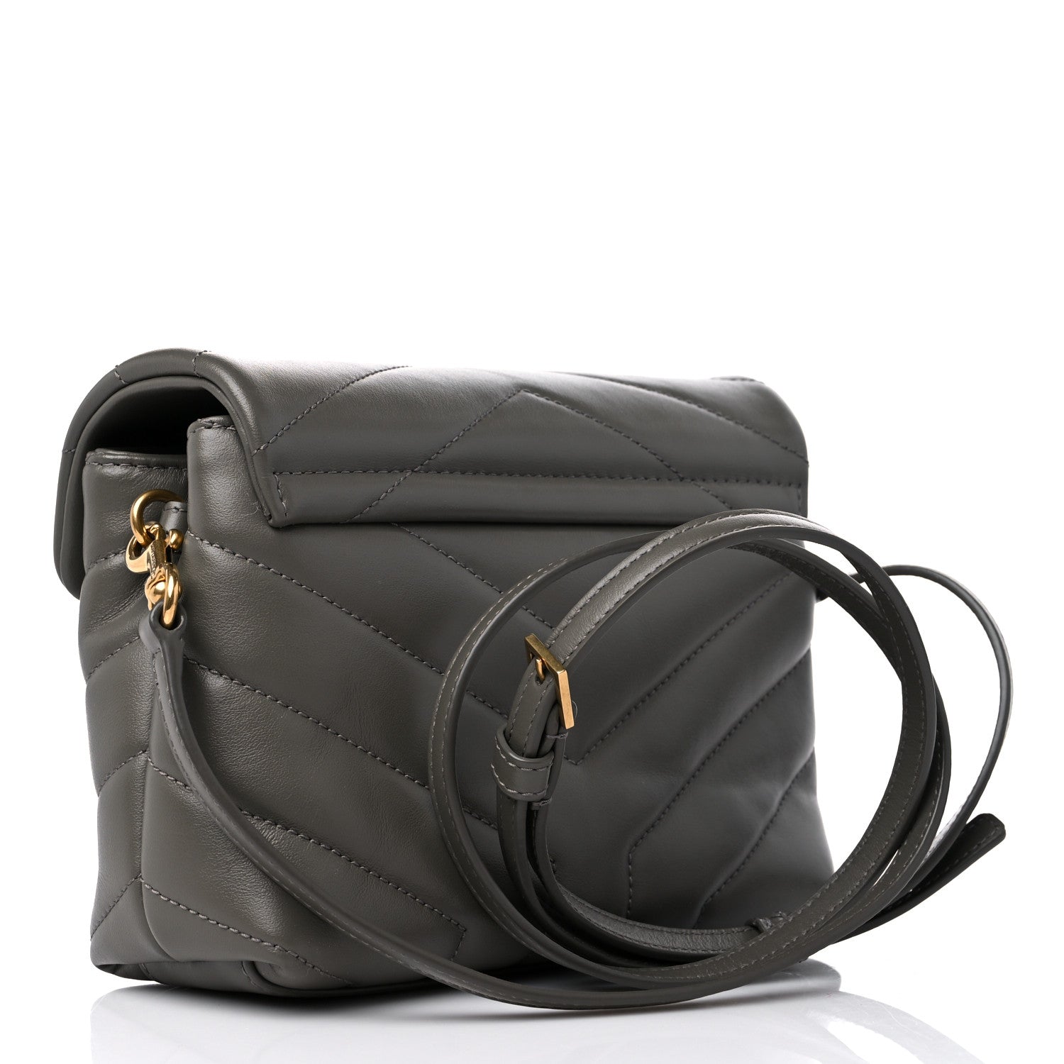 Saint Laurent Calfskin Y Quilted Monogram Toy Loulou Crossbody Bag Grey Kaki 3 of 10