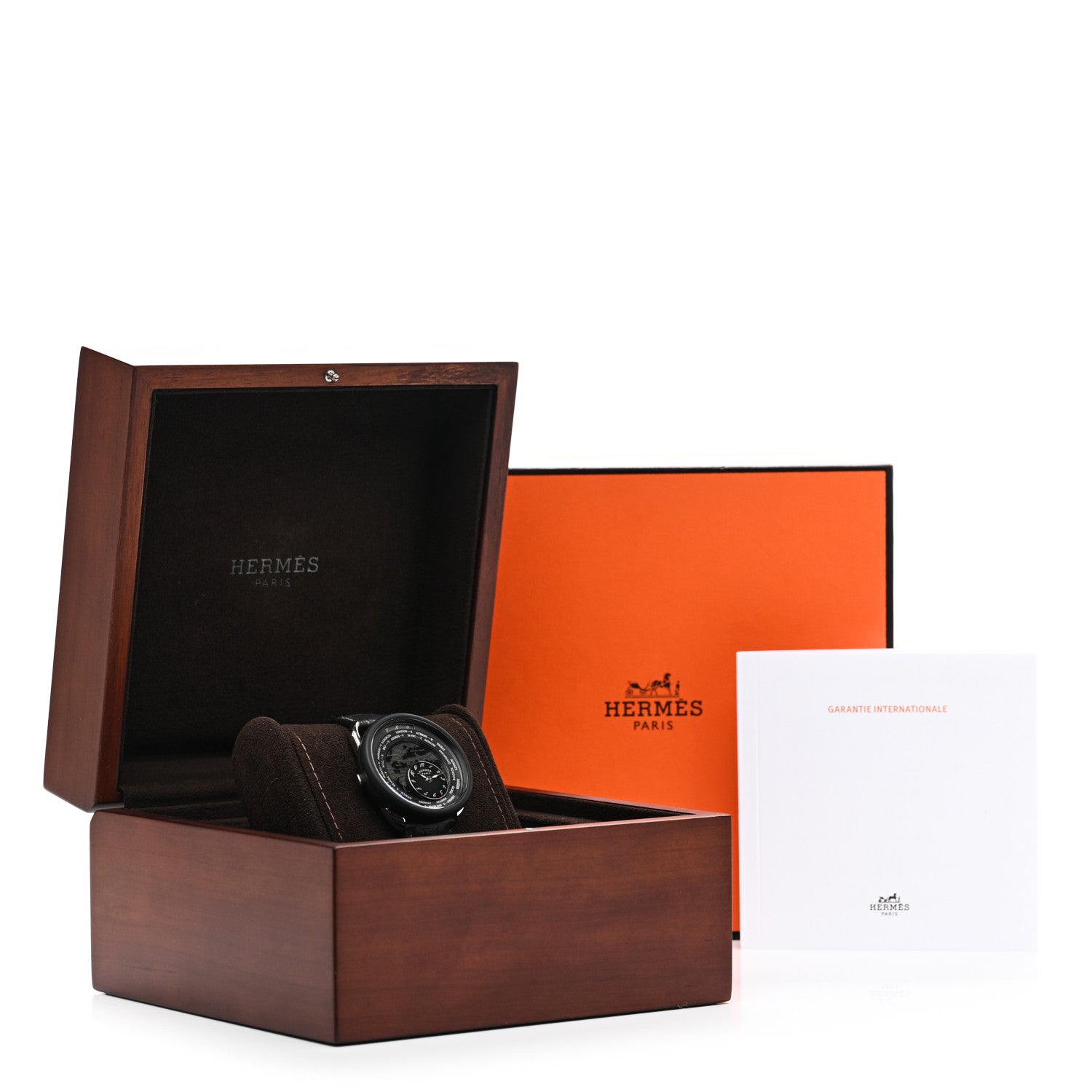 Hermes Platinum Titanium Alligator 43mm Arceau Le Temps Voyageur Automatic Watch Noir 5 of 5