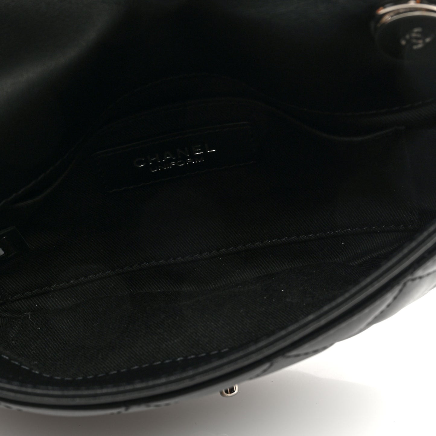 Calfskin Quilted CC Uniform Flap Belt Bag Black