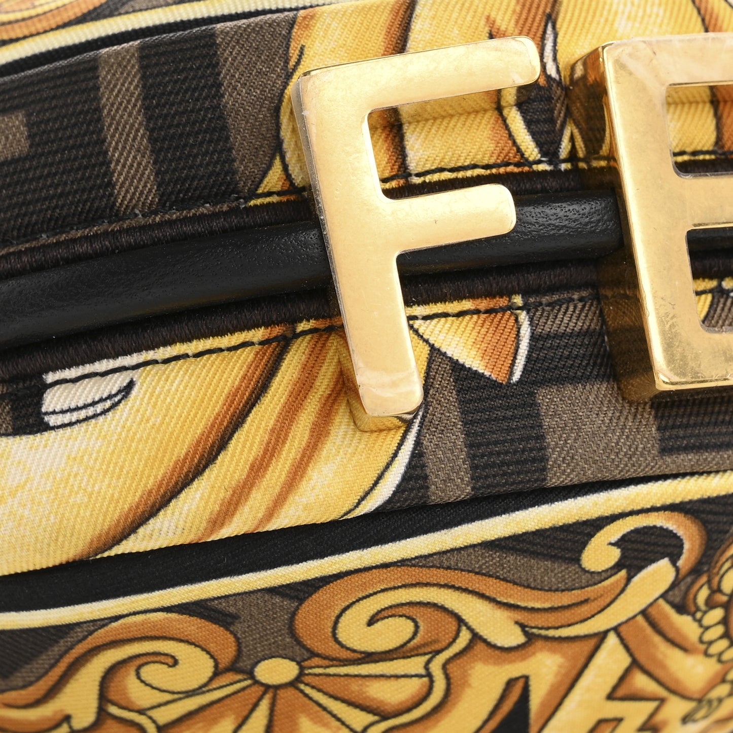 X VERSACE Silk Fendace Baroque Nano Fendigraphy Hobo Charm Black Gold