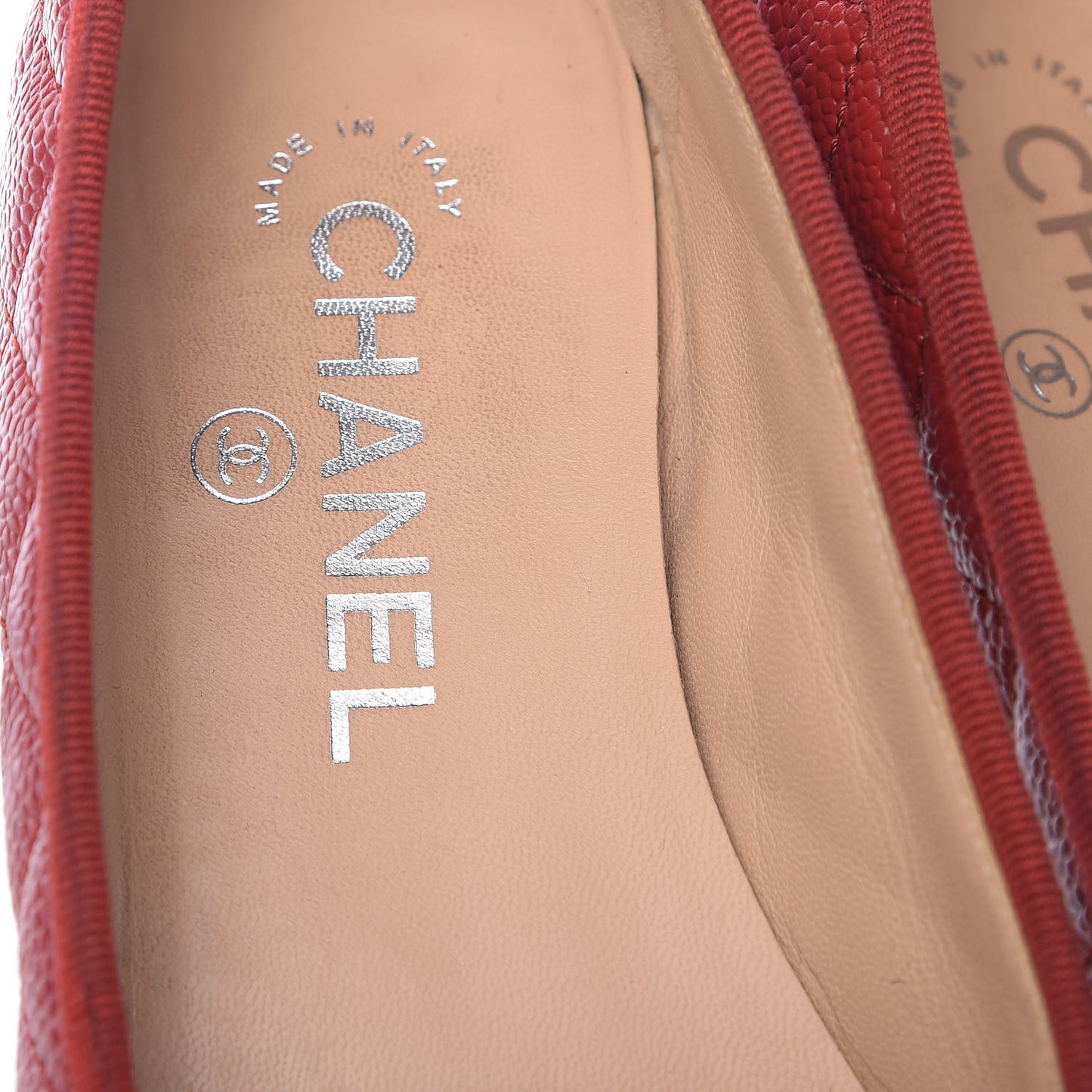 Caviar Quilted CC Cap Toe Ballerina Flats 37 Red