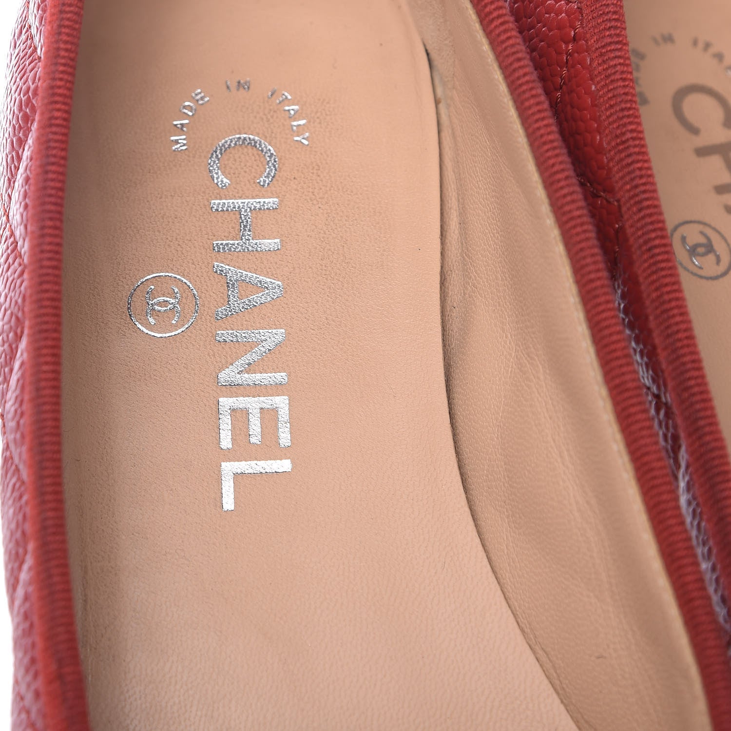 Chanel Caviar Quilted CC Cap Toe Ballerina Flats 37 Red 8 of 11