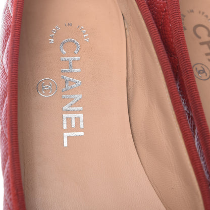 Chanel Caviar Quilted CC Cap Toe Ballerina Flats 37 Red 8 of 11