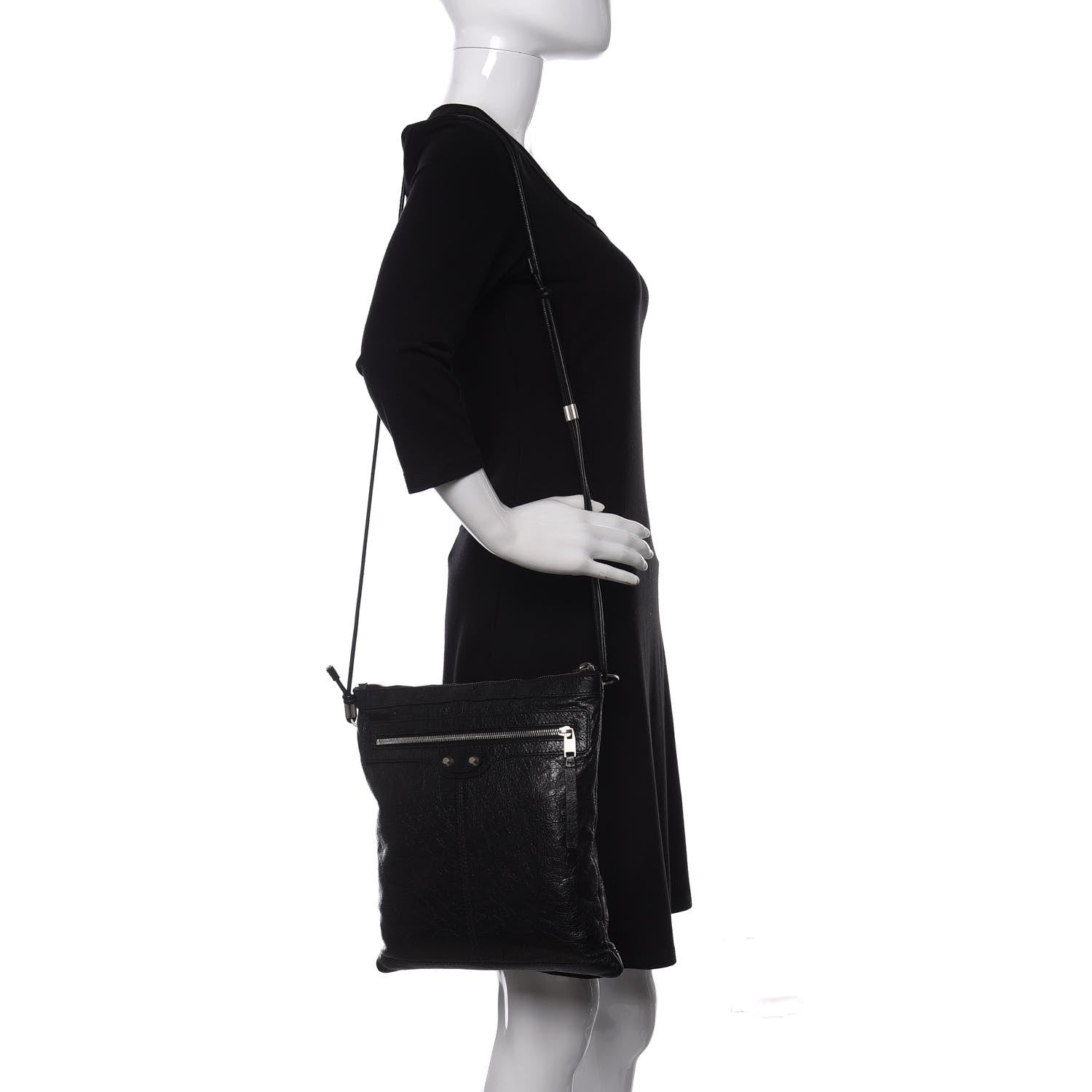 Balenciaga Agneau Classic Silver Hardware Flat Messenger Black 2 of 14