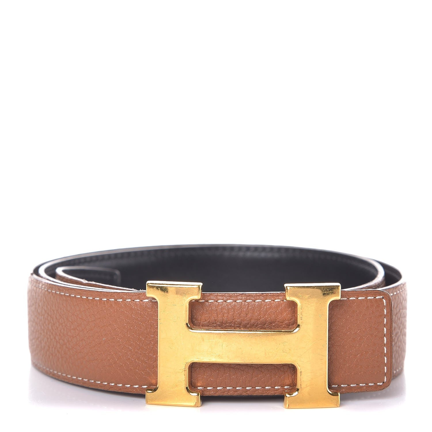 Hermes Box Togo 32mm H Belt 85 Black Gold 1 of 7