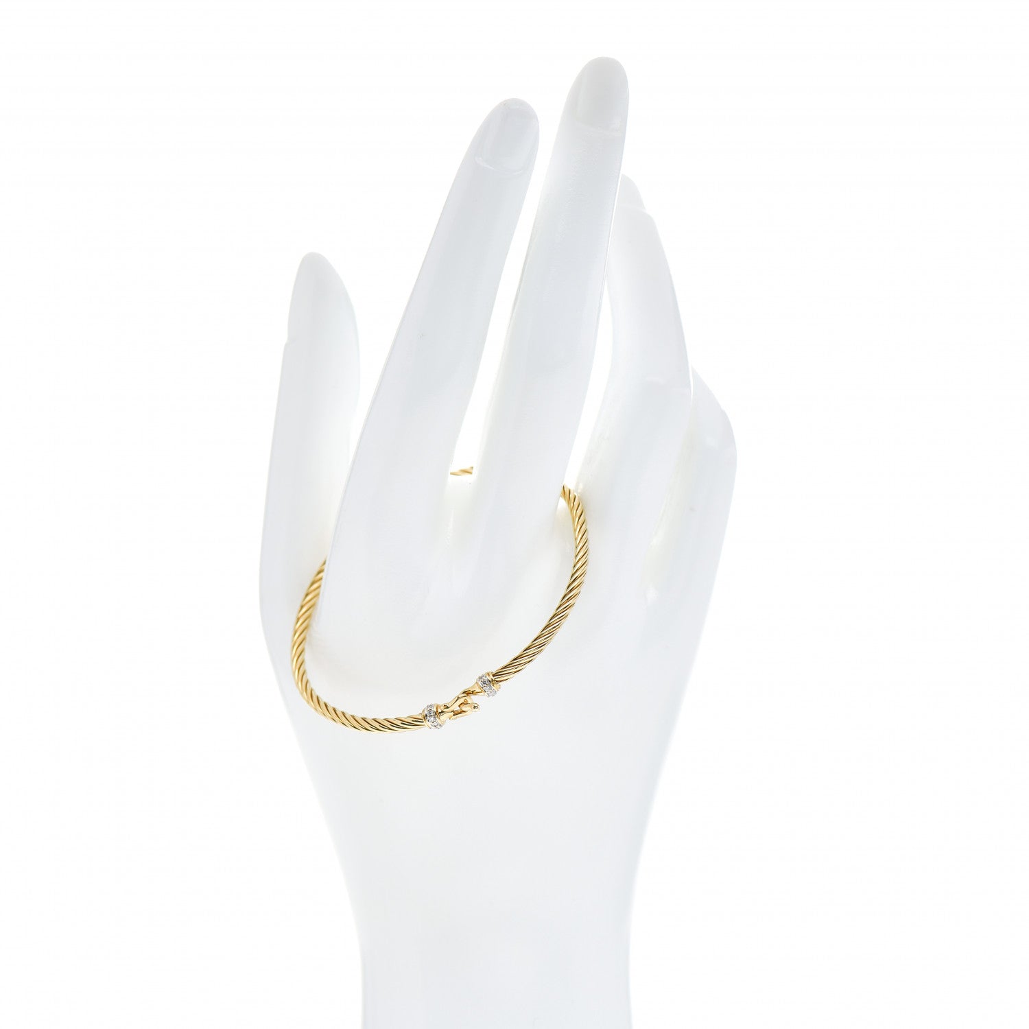 David Yurman 18K Yellow Gold Diamond 2.6mm Cable Collectibles Buckle Bracelet 2 of 4