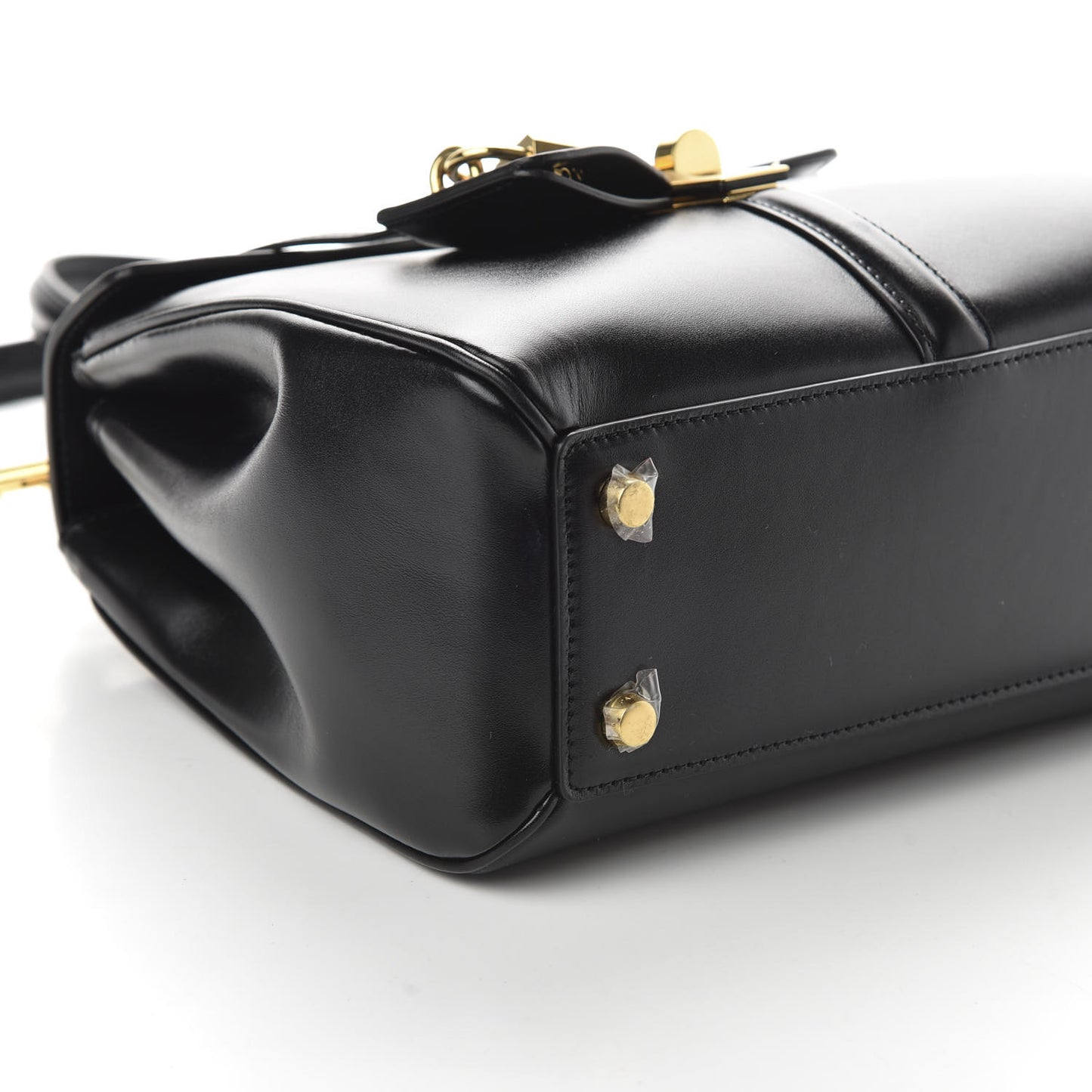 Satinated Calfskin Small 16 Top Handle Bag Black