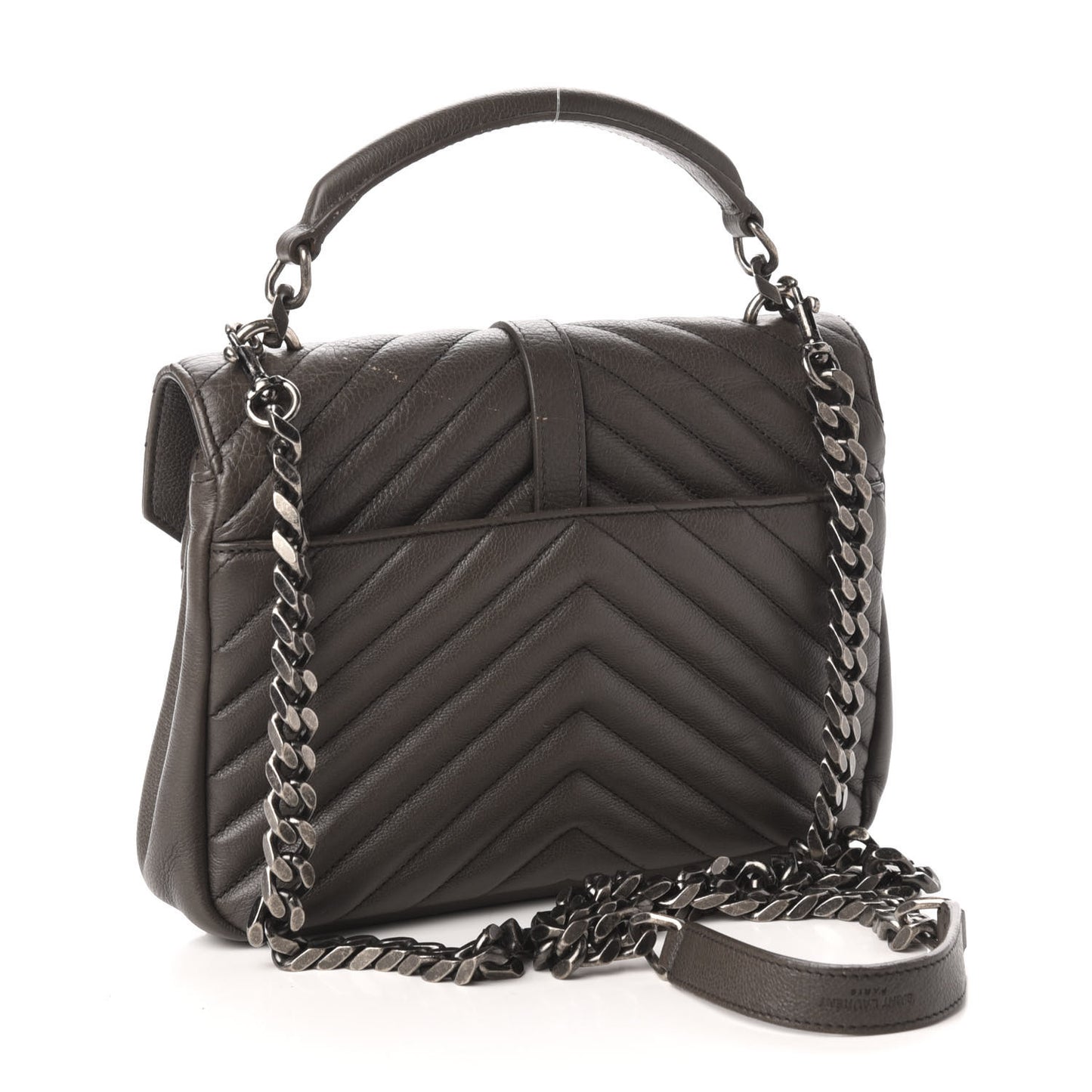 Sheepskin Matelasse Chevron Monogram Medium College Bag Asphalt