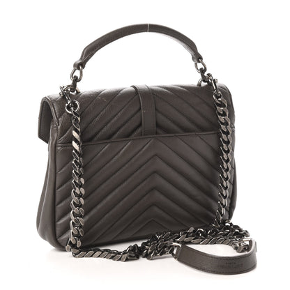 Saint Laurent Sheepskin Matelasse Chevron Monogram Medium College Bag Asphalt 4 of 17