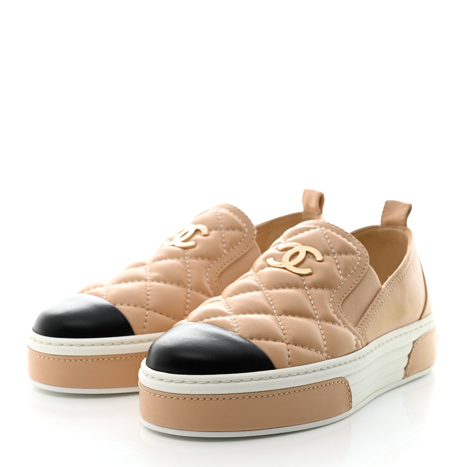 Chanel Lambskin Quilted Womens CC Stroll Sneakers 37 Beige 3 of 8