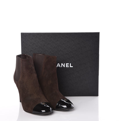 Chanel Suede Patent Cap Toe Short Boots 38.5 Brown 15 of 15