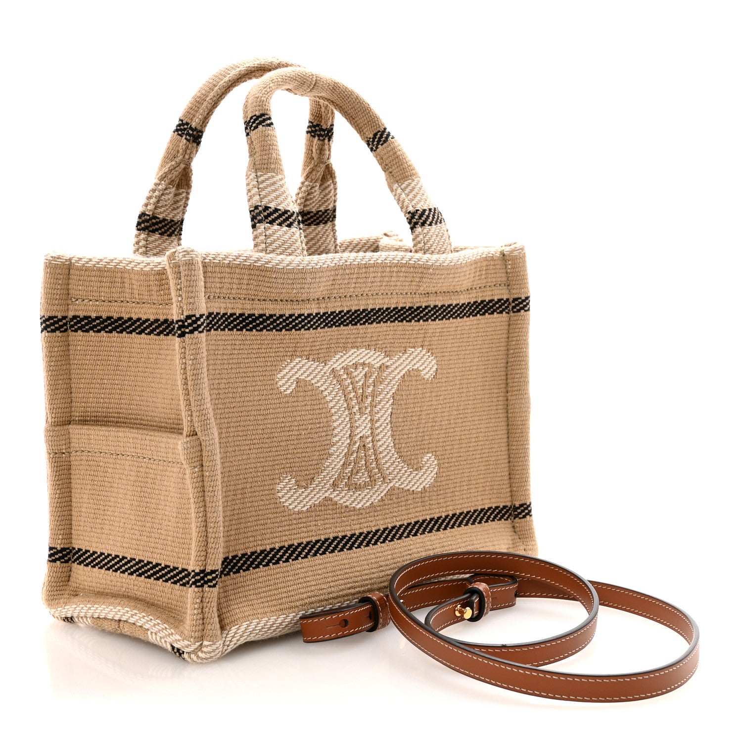 CELINEバッグ Celine Canvas Calfskin Small Cabas Thais Beige Black White 1863619