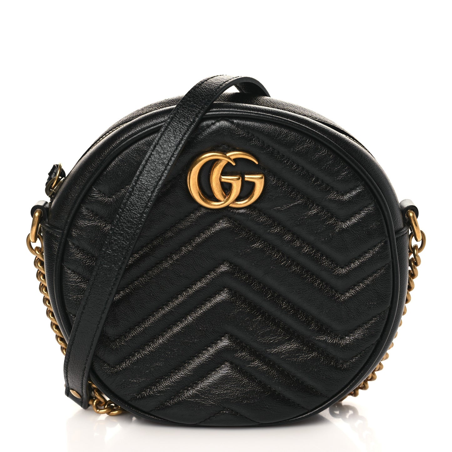 Azalea Calfskin Matelasse Heart Mini GG Marmont Round Shoulder Bag Black