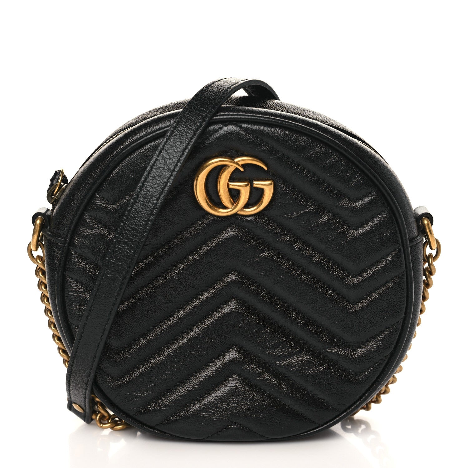Gucci Azalea Calfskin Matelasse Heart Mini GG Marmont Round Shoulder Bag Black 1 of 9