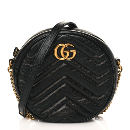 Gucci Azalea Calfskin Matelasse Heart Mini GG Marmont Round Shoulder Bag Black 1 of 9