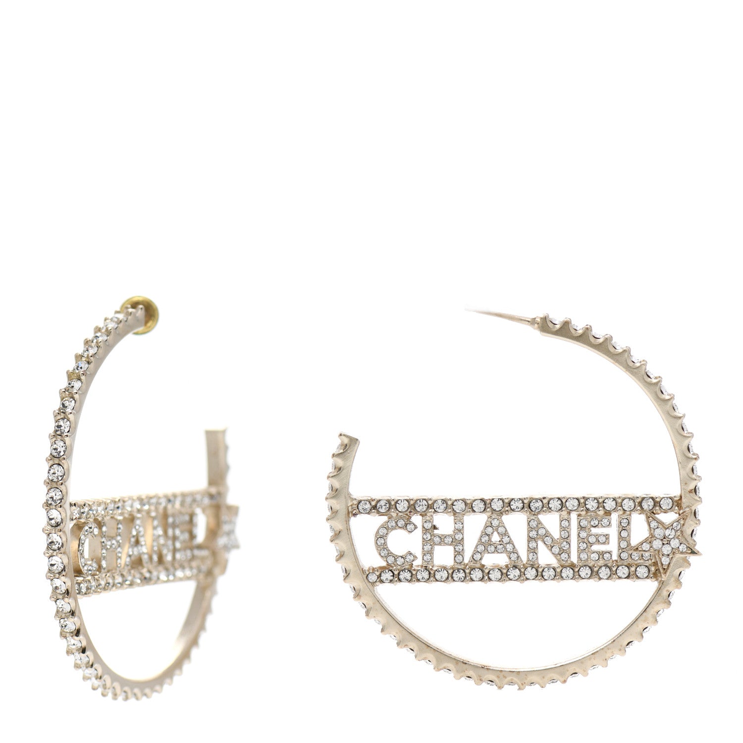Chanel Crystal Logo Hoop Earrings Gold 1 of 7