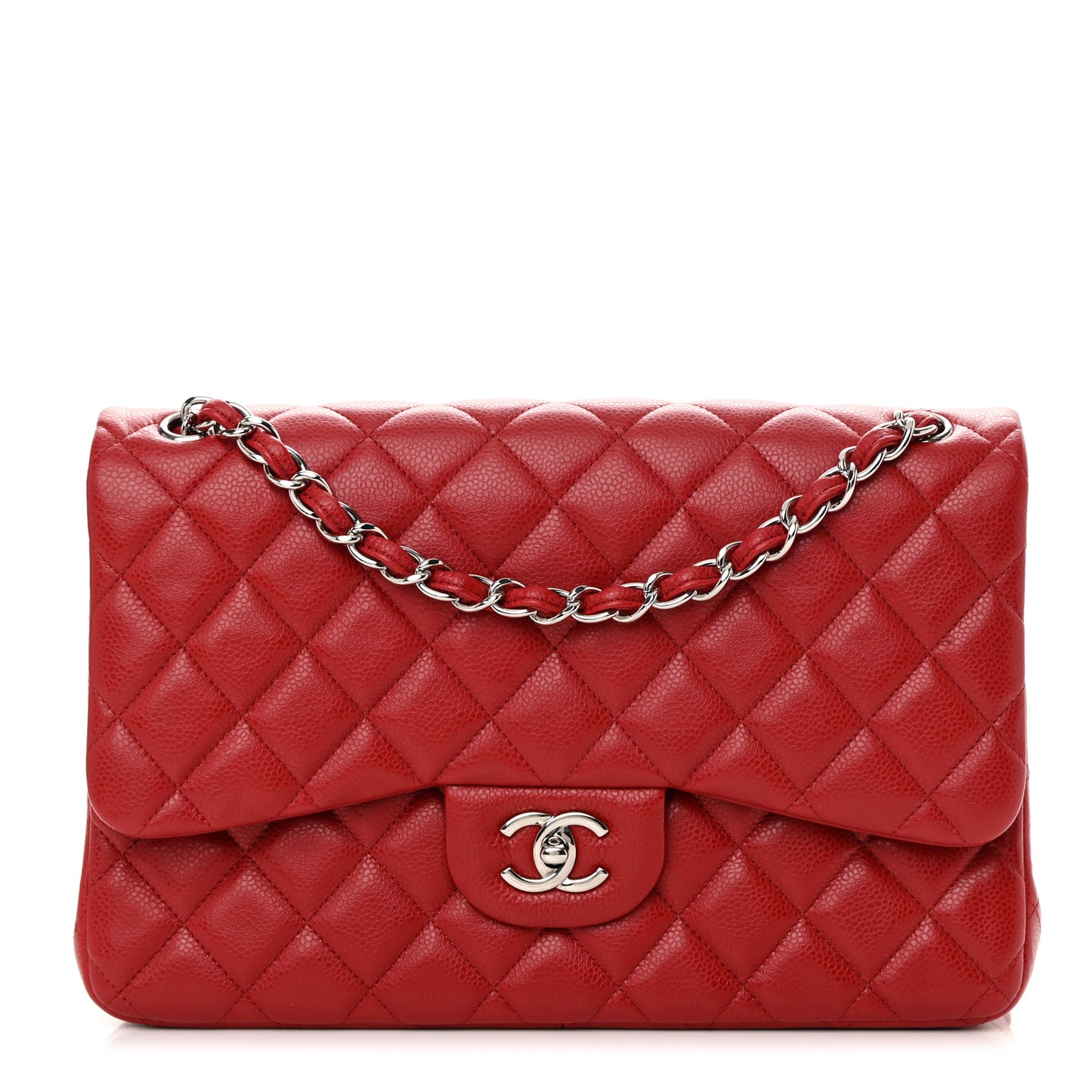 Caviar Quilted Jumbo Double Flap Red