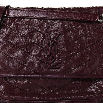 Saint Laurent Crinkled Calfskin Matelasse Monogram Medium Niki Chain Satchel Burgundy 9 of 11