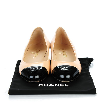 Chanel Lambskin Cap Toe Ballerina Flats 37 Beige Black 9 of 10