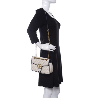 Gucci Vintage Effect Calfskin Matelasse Diagonal Small Torchon GG Marmont Shoulder Bag Mystic White Blue Agata 2 of 12
