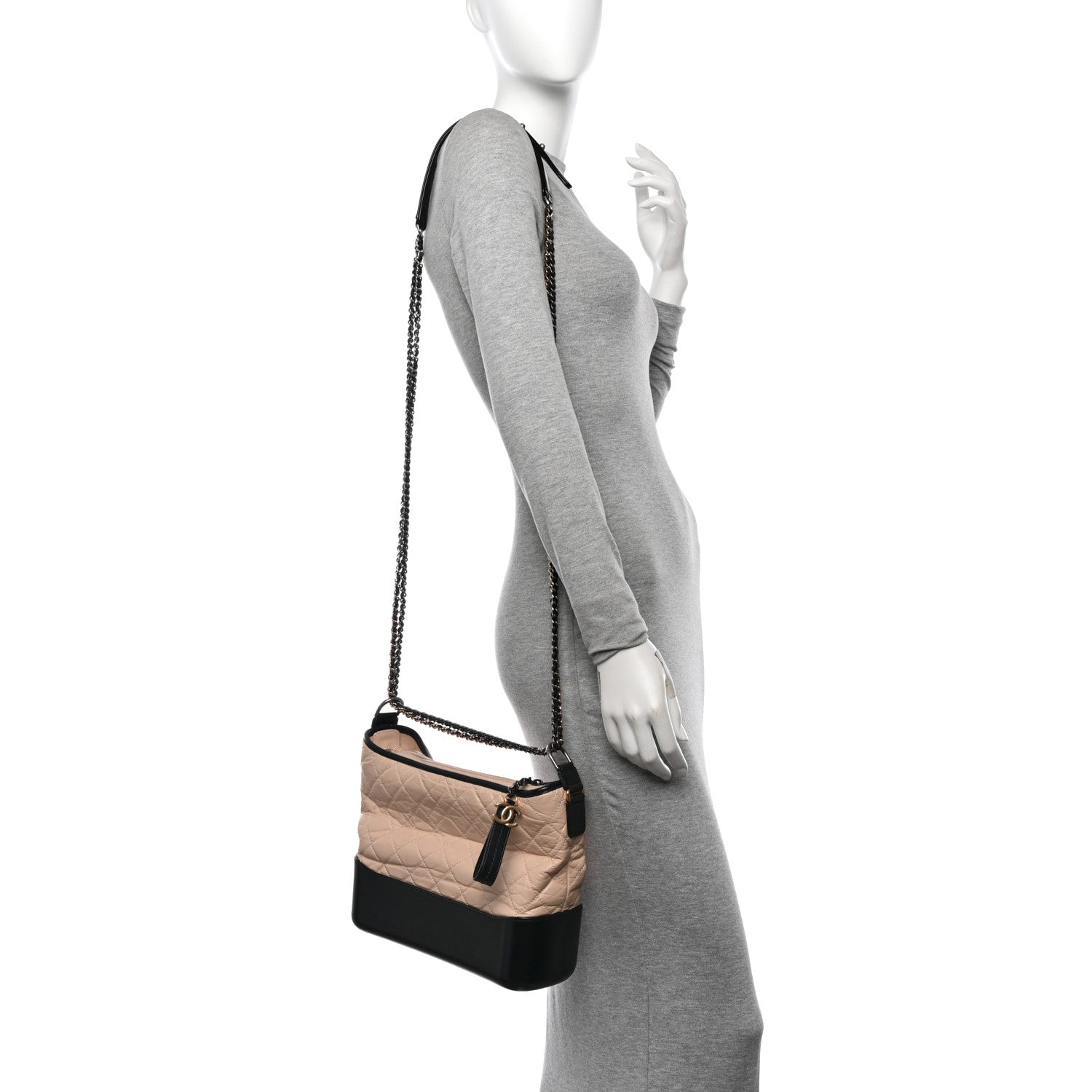 Chanel Aged Calfskin Quilted Medium Gabrielle Hobo Beige Black 2 of 12