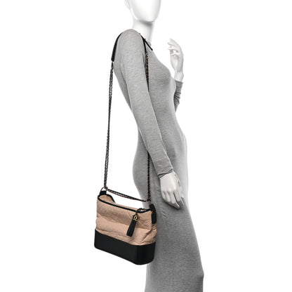 Chanel Aged Calfskin Quilted Medium Gabrielle Hobo Beige Black 2 of 12