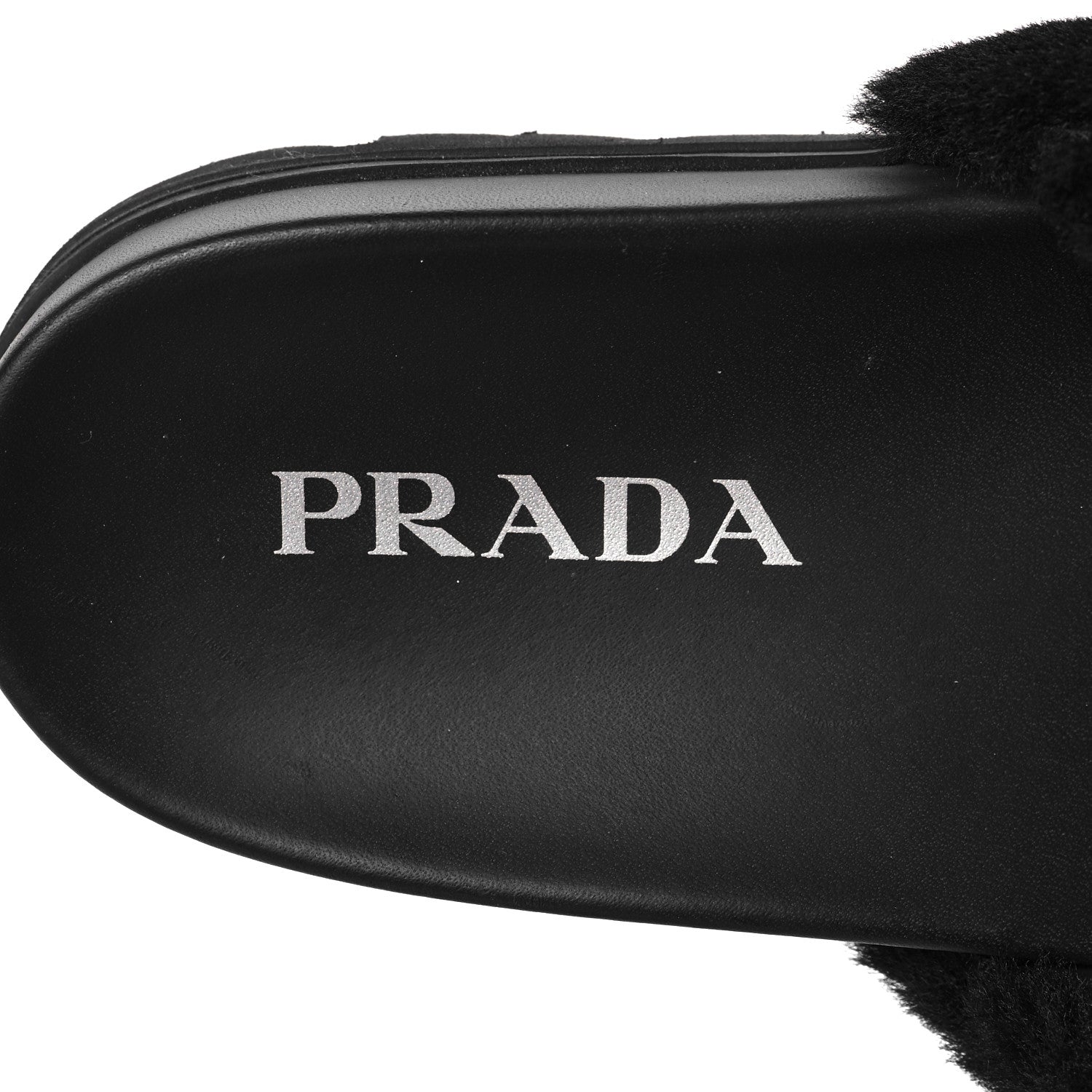 Prada Shearling Metal Triangle Logo Lug Sole 20mm Slide Sandals 36 Black 7 of 7