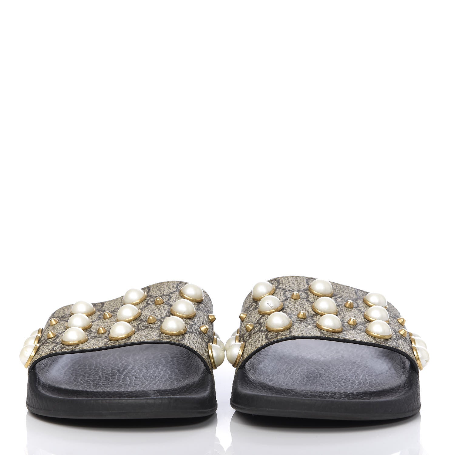 Gucci GG Supreme Monogram Slide Pearls Sandals 39 Beige 2 of 6