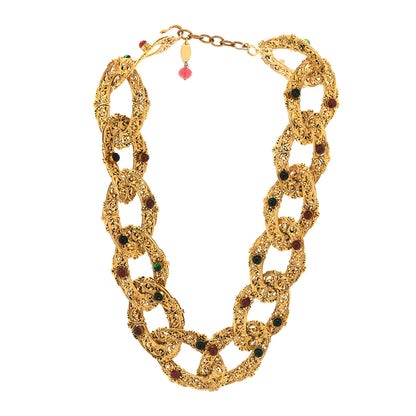 Chanel Metal Gripoix Filigree Chain Link Necklace Red Green Gold 3 of 4