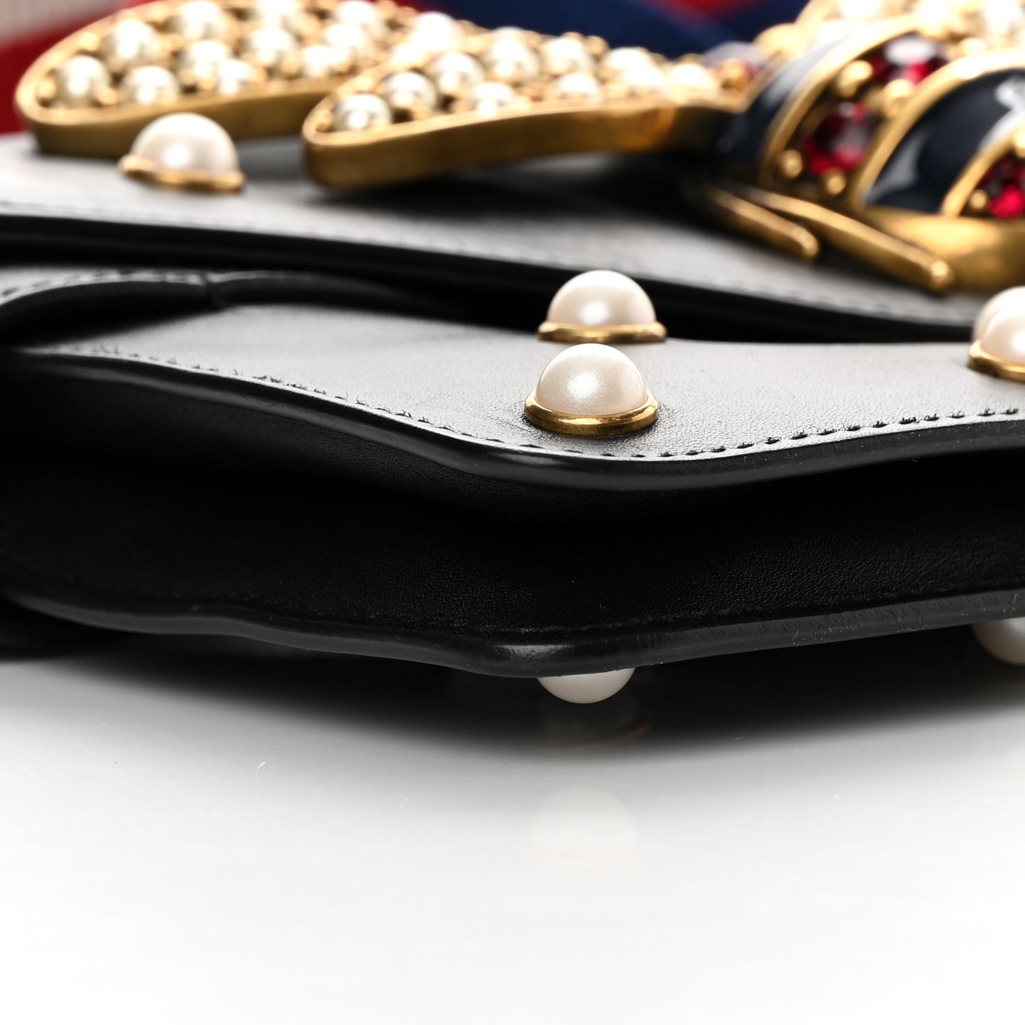 Nappa Pearl Studded Mini Queen Margaret Broadway Shoulder Bag Black