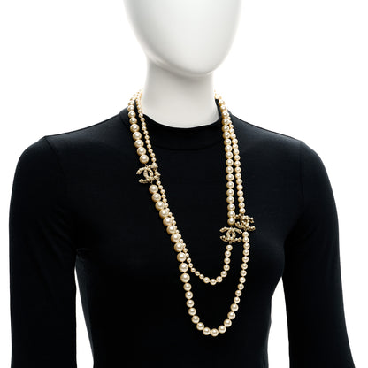 Chanel Graduated Pearl Long CC Necklace Gold 2 of 5