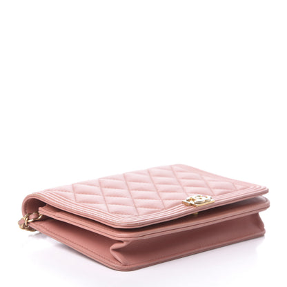 Chanel Caviar Quilted Boy Wallet On Chain WOC Light Pink 4 of 10