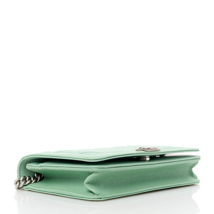 Chanel Caviar Quilted Boy Wallet On Chain WOC Light Gren 4 of 12
