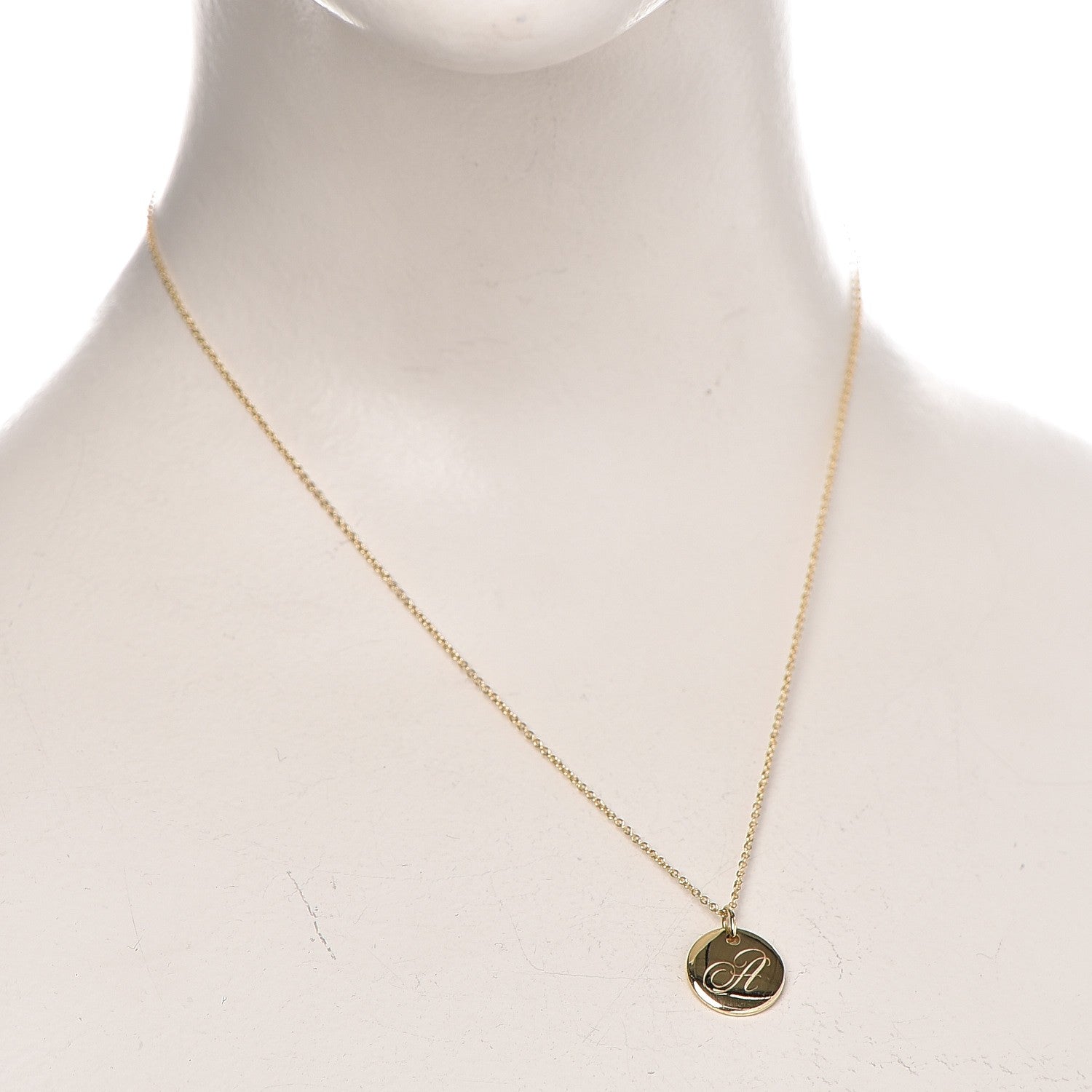 Tiffany 18K Yellow Gold Notes Letter A Disc Charm Pendant Necklace 2 of 8