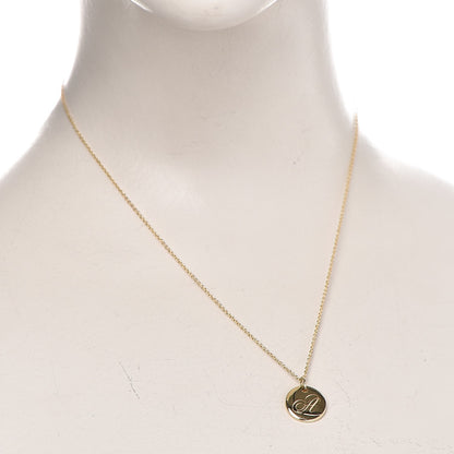 Tiffany 18K Yellow Gold Notes Letter A Disc Charm Pendant Necklace 2 of 8