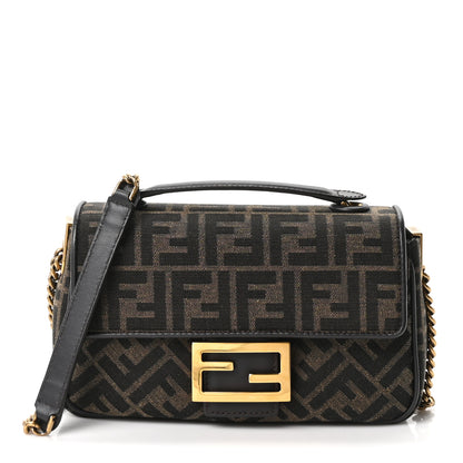 Fendi Fabric Jacquard FF 1974 Midi Chain Baguette Tobacco Moro 1 of 10