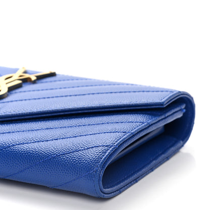 Saint Laurent Grain De Poudre Matelasse Chevron Monogram Flap Wallet Royal Blue 11 of 12