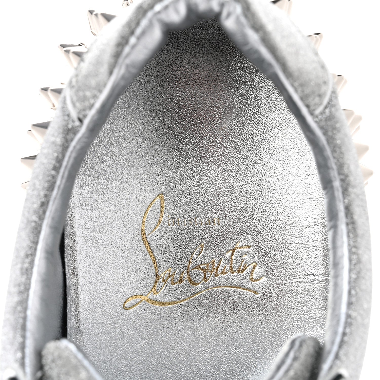 Christian Louboutin Glitter Metallic Calfskin Spikes Vieira 2 Flat Sneakers 37 Silver 7 of 10