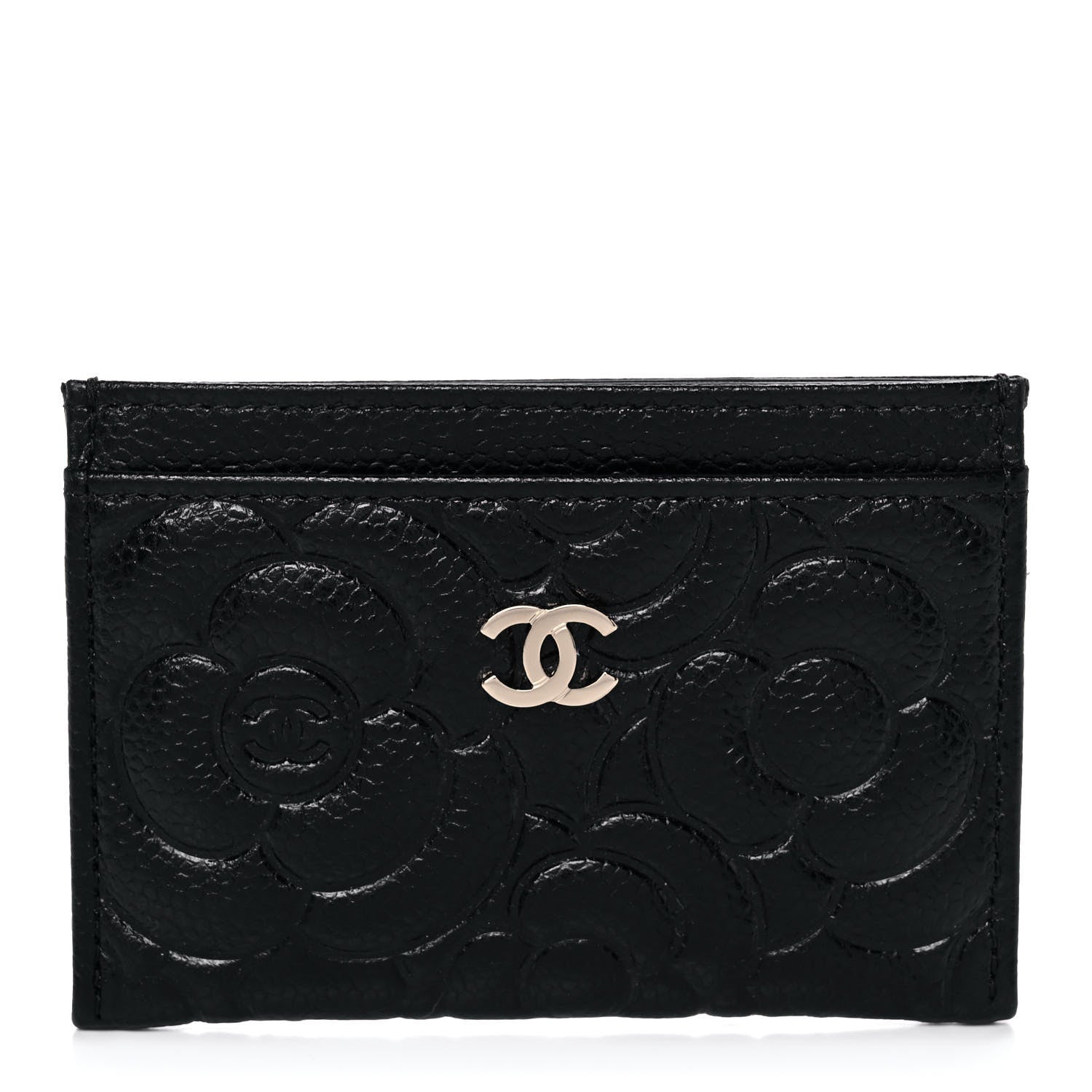 Chanel Caviar Camellia Embossed Card Holder Black 1 of 8