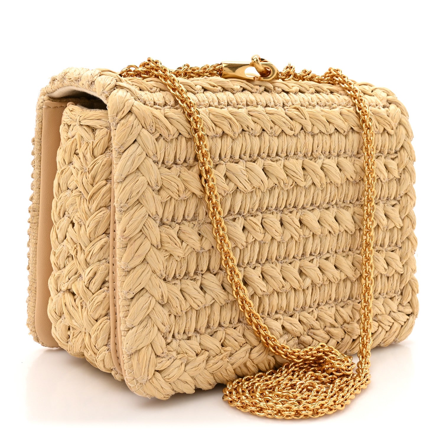 Valentino Garavani Raffia One Stud Chain Clutch Natural 2 of 8