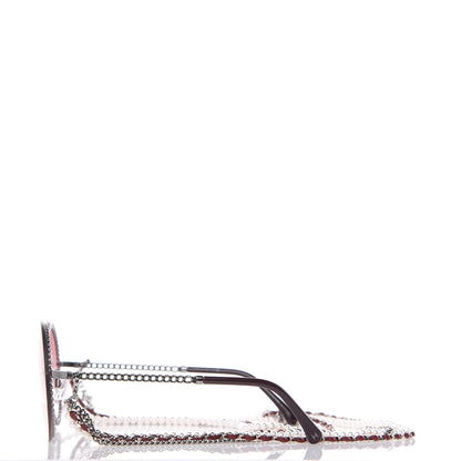 Chanel Round Removable Triple Hanging Chain Sunglasses 4245 Pink Silver 3 of 8