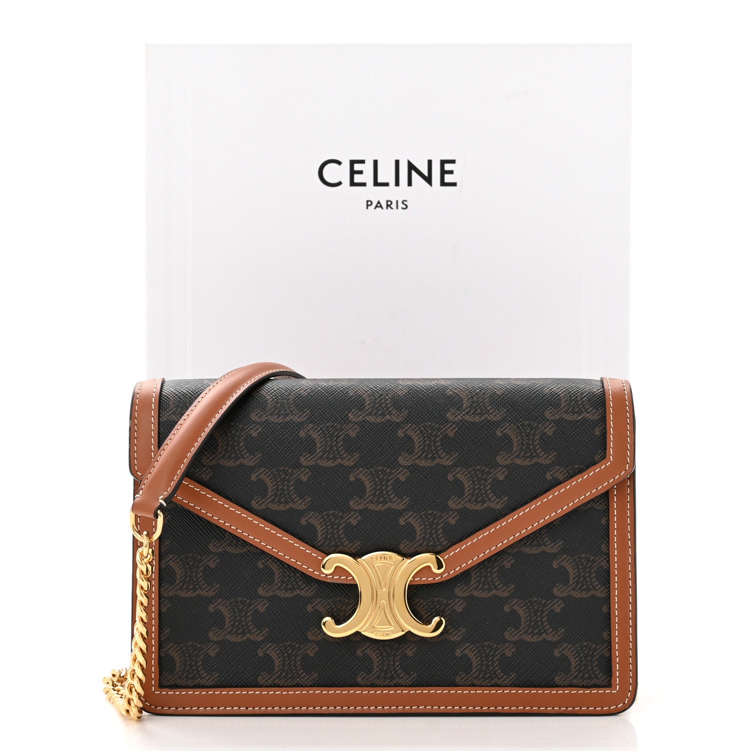 Celine Triomphe Canvas Calfskin Margo Wallet on Chain Tan 11 of 11